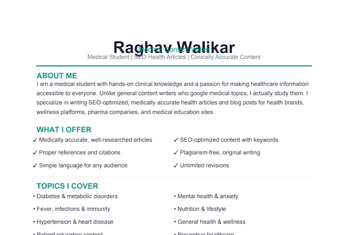 write SEO optimized medical articles and health blog posts